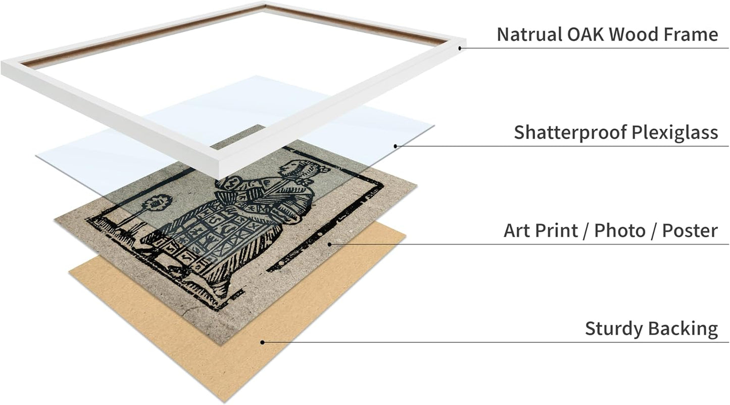 Poster Master Vintage Woodcut Poster - Retro Medieval Print - Gift for Gothic, Horror Fan - Witch Holding a Plant, Magic, Spell, Herbalist - Wall Decor for Bedroom, Dorm, 8x10 White Framed