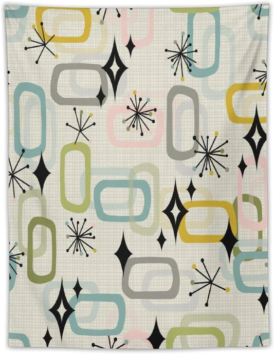 ICMOLYYENLO Boho Medieval Cat Tapestry, Abstract Atomic Starburst Geometric Aesthetic Art Wall Hanging For Bedroom Living Room Dormitory 60x60 Inches