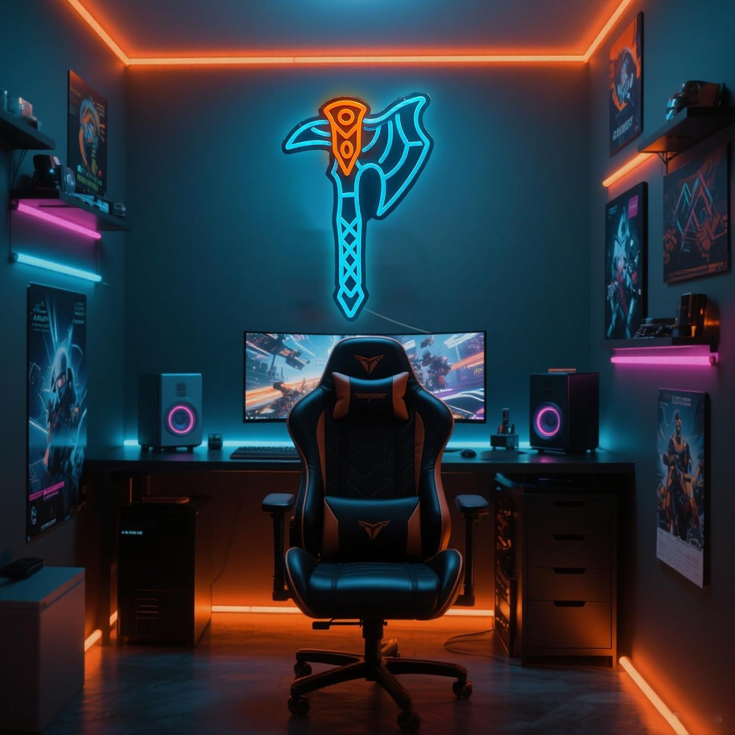 Axe Neon Sign for Wall Decor – USB Powered LED Axe Light with Dimmer, Viking Wall Art Accent for Man Cave, Gaming Room Decor, Gift for Men