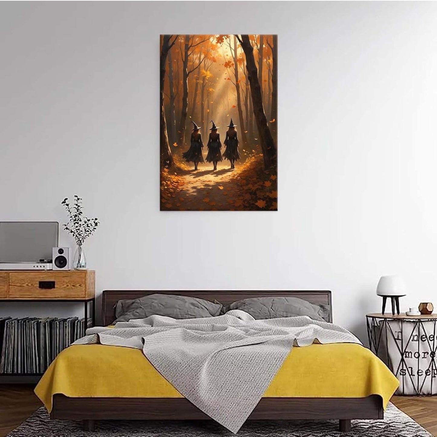 JFHCQJPK Three witches walking in the forest in autumn canvas painting gothic poster halloween print country witch wall art for home decoration28x40in Frameless