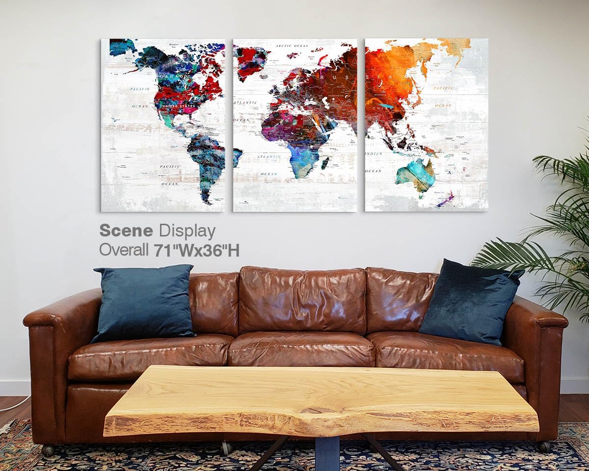 Wall Art for Office Pictures for Living Room Wall Decorations Bedroom Wall Decor for Women Girl Large Map of the World Canvas Art Wall Decor Classroom Decor