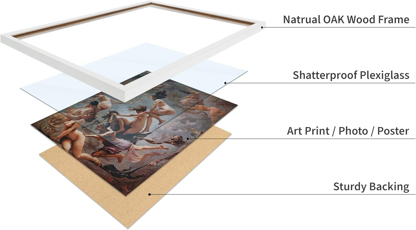 Poster Master Vintage Luis Ricardo Falero Poster - Retro Occult Print - Gift for Gothic, Horror Fan - Witches Going to their Sabbath, Pagan - Wall Decor for Bedroom, Dorm, 8x10 White Framed