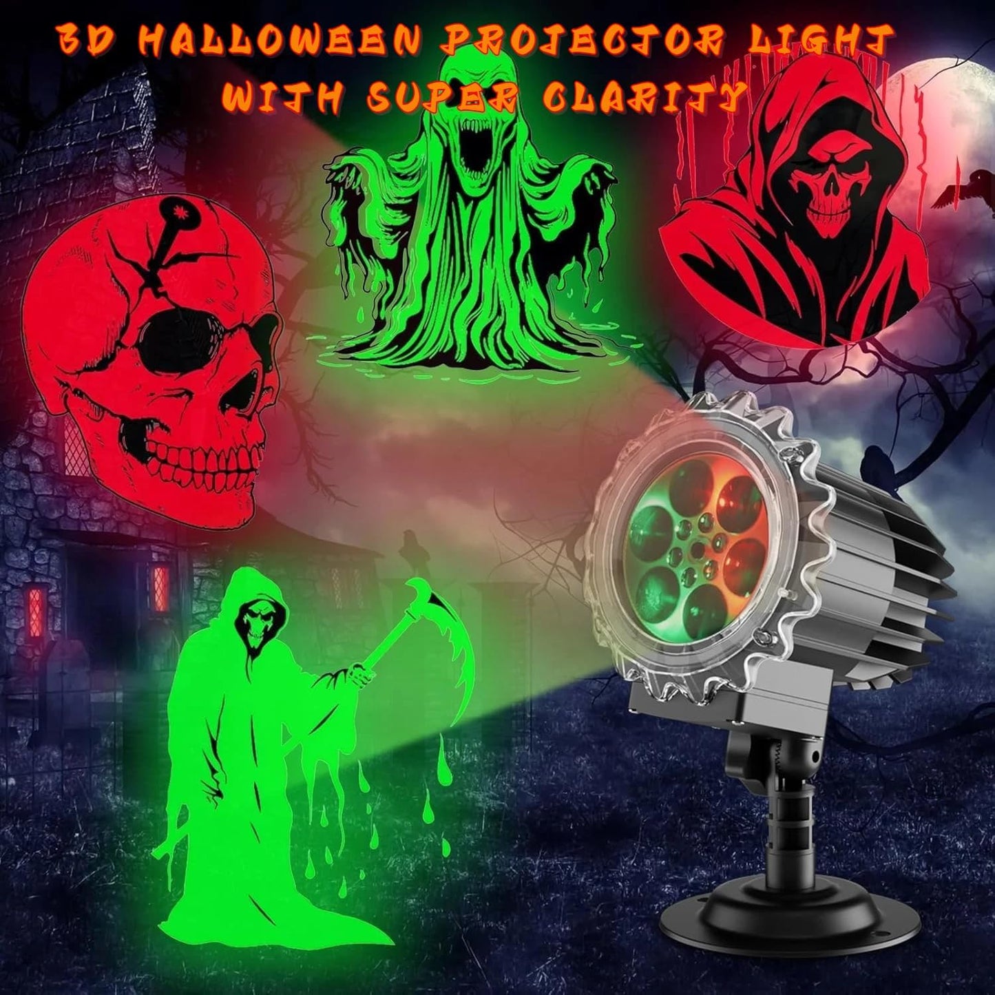 Halloween Projector Lights Outdoor,2025 Upgraded 3D HD Dynamic Skull Ghost Decorations Light,Waterproof Holiday Light,Terror Atmosphere Maker Night Light for Home Window Wall Halloween Decor