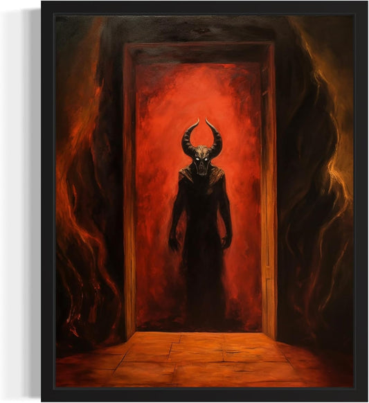 Satan and Hell Poster Art Print, Halloween Scary Vintage Wall Art Academia Spooky Painting Decoration for Horror Prints, Gothic Posters Bedroom Decor 89 (Satan and Hell, 16 x 20 inches, Black Frame)
