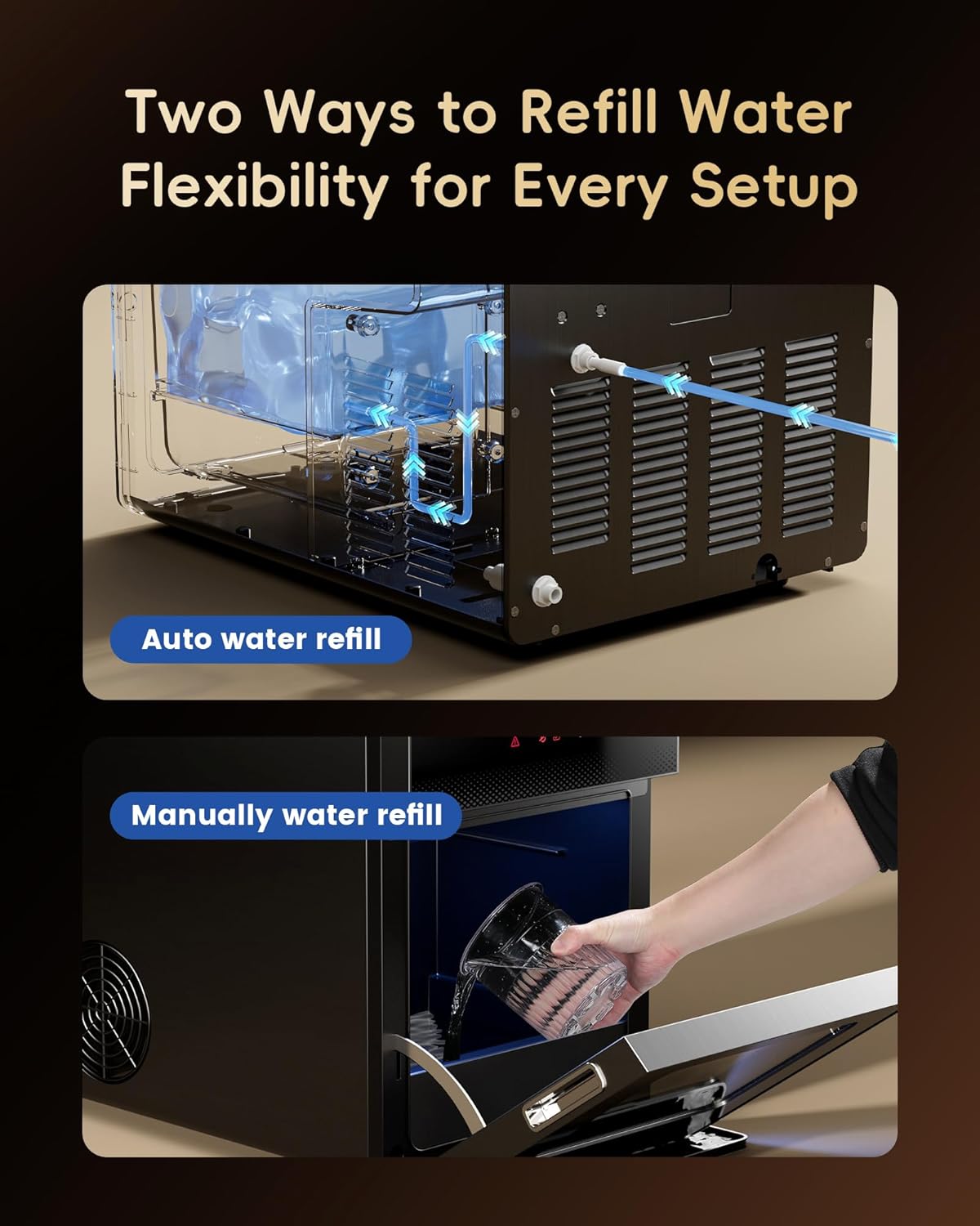 ecozy 2" Clear Ice Ball Maker with CrystalFlux Technology, 4 pcs in 40 Mins, 144 pcs/Day, Sphere Ice Maker with Enhanced Insulation, Automatic Water Supply, Self-Cleaning for Whiskey & Bourbon