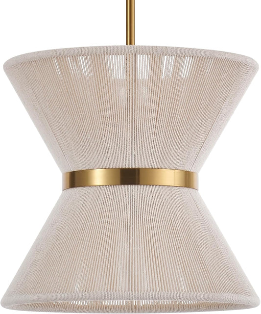 Hand Woven Boho Pendant Light Coastal Mini Modern Chandelier Adjustable Transitional Minimalist Pendant Lighting Fixtures for Kitchen Island Dining Room, White, Dia 12.2”, UL Listed