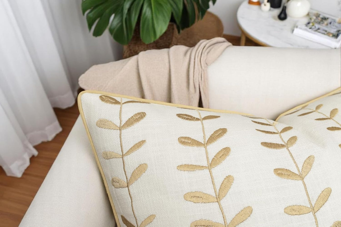 VAGMINE Embroidered Lollipop Cushion Cover - 20x20 Inches Square - 100% Cotton Ivory Throw Pillow Case - Soft Elegant Texture - Stylish Addition to Home Interiors, Bedroom, Office, Farmhouse