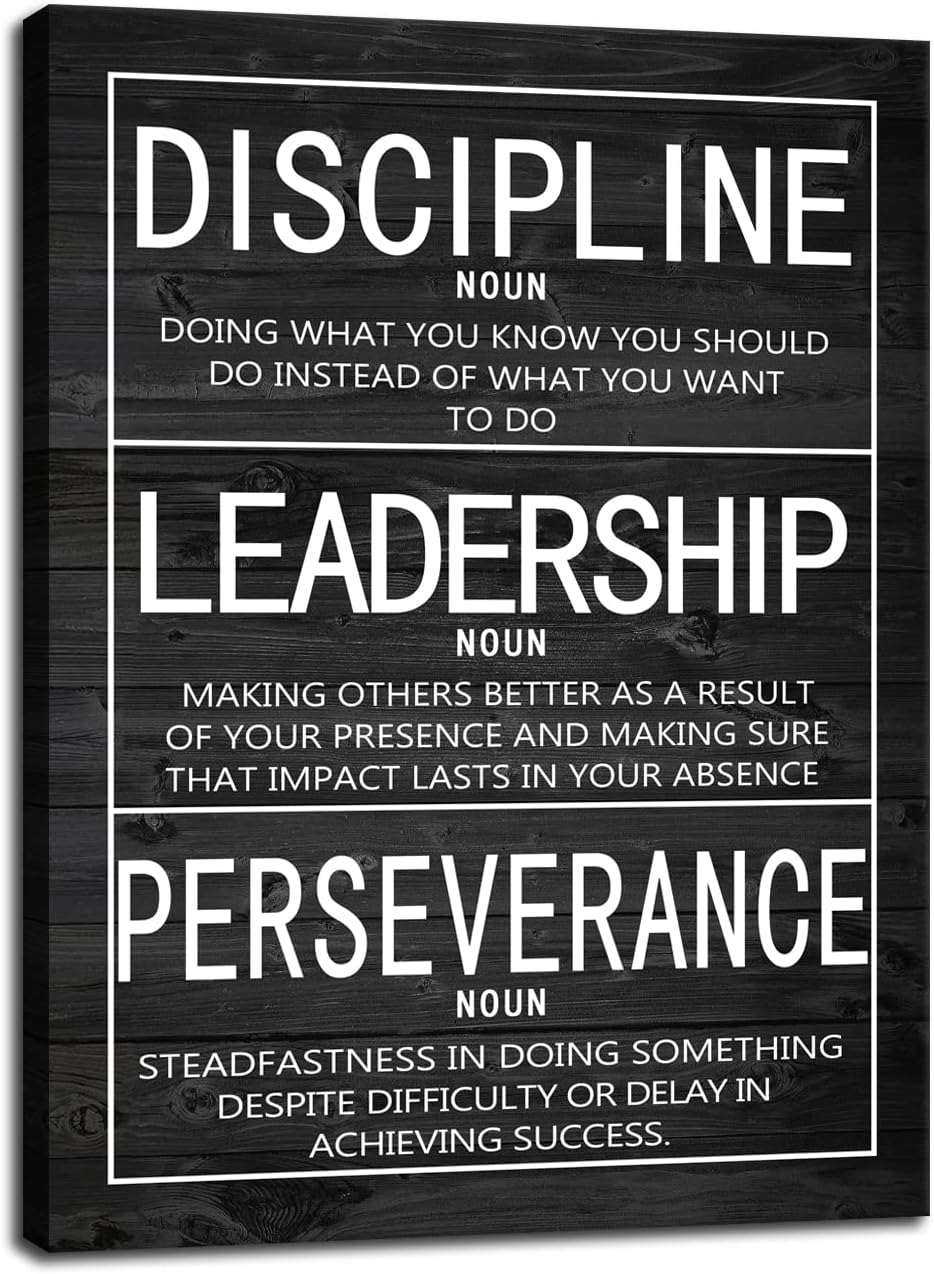 Motivational Inspirational Wall Art Discipline Leadership Perseverance Positive Inspirational Poster Canvas Painting Wall Art Framed Artwork Prints Picture for Living Room Office Gym [30''Wx 40''H]