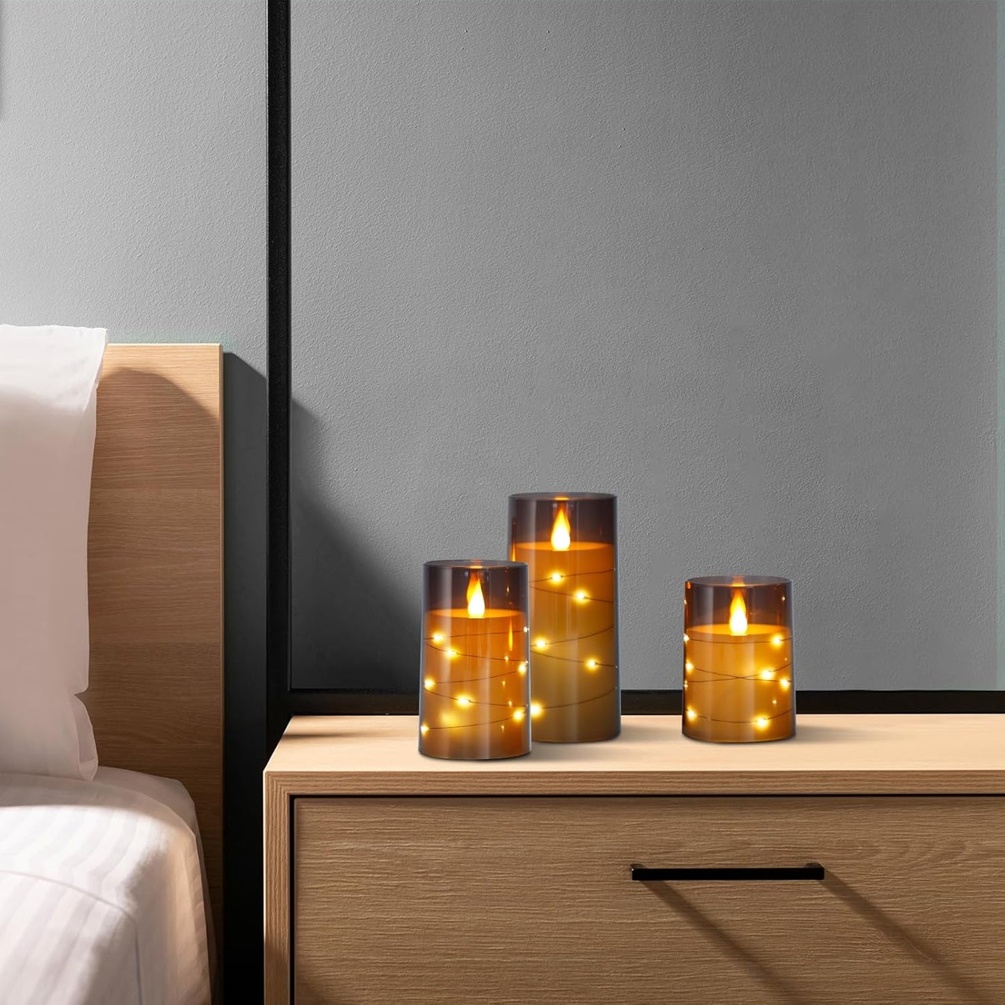 Aignis Flickering Flameless Candles Battery Operated Candles LED Candles with Remote Timer for Home/Wedding/Birthday/Holiday Decor, Grey 3D Flame Set of 3 (D3 xH4 5" 6")