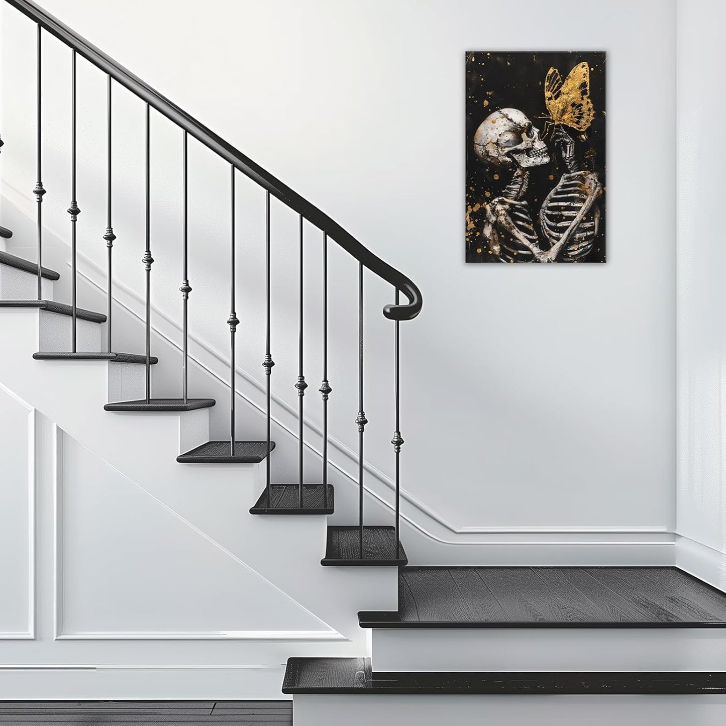 OAAPITI Skull Wall Art Skull and Gold Butterfly Canvas Print Abstract Modern Gothic Artwork for Bedroom Dark Art Decor(Artwork-7,28"x42")