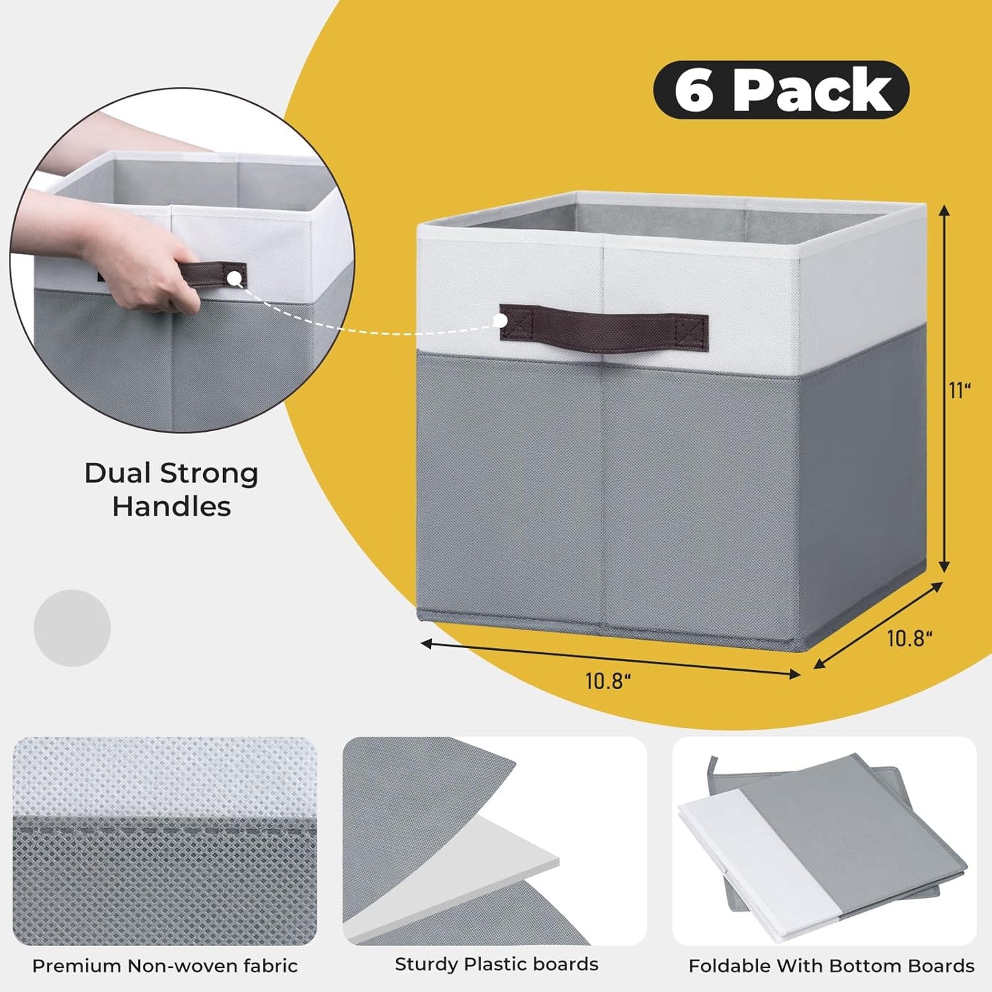 Criusia Storage Cubes -11 inch Closet Organizers and Storage Bins for Clothes -6 Pack Fabric Storage Baskets for Shelves, Cube Organizer/ Toy Storage Organizer/ Dorm Room Essentials/ HouseWarming Gift