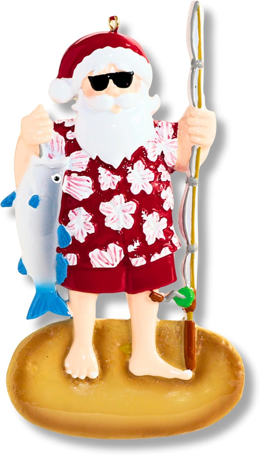 Ornaments by Elves - Personalized Fisherman Santa Christmas Ornament 2024 - Customized Fishing Santa Claus Hanging Decor for Tree in Giftable Packaging