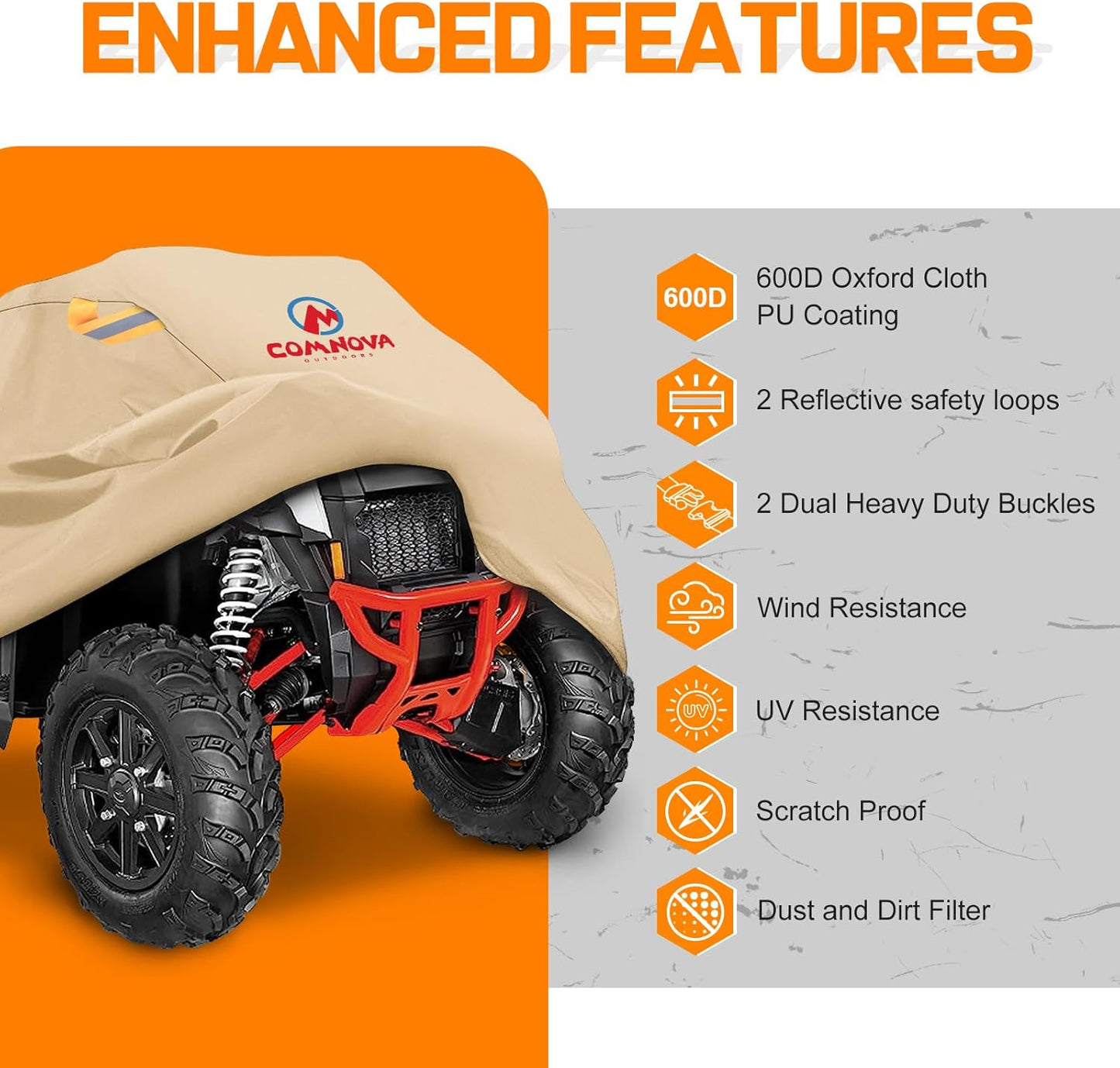 Comnova ATV Cover for 4 Wheelers - 101 Inch ATV Covers 600D Waterproof Heavy Duty, Outdoor Four Wheeler Quad Cover All Weather Large for Polaris, Kawasaki, Arctic Cat, Honda, Yamaha and More
