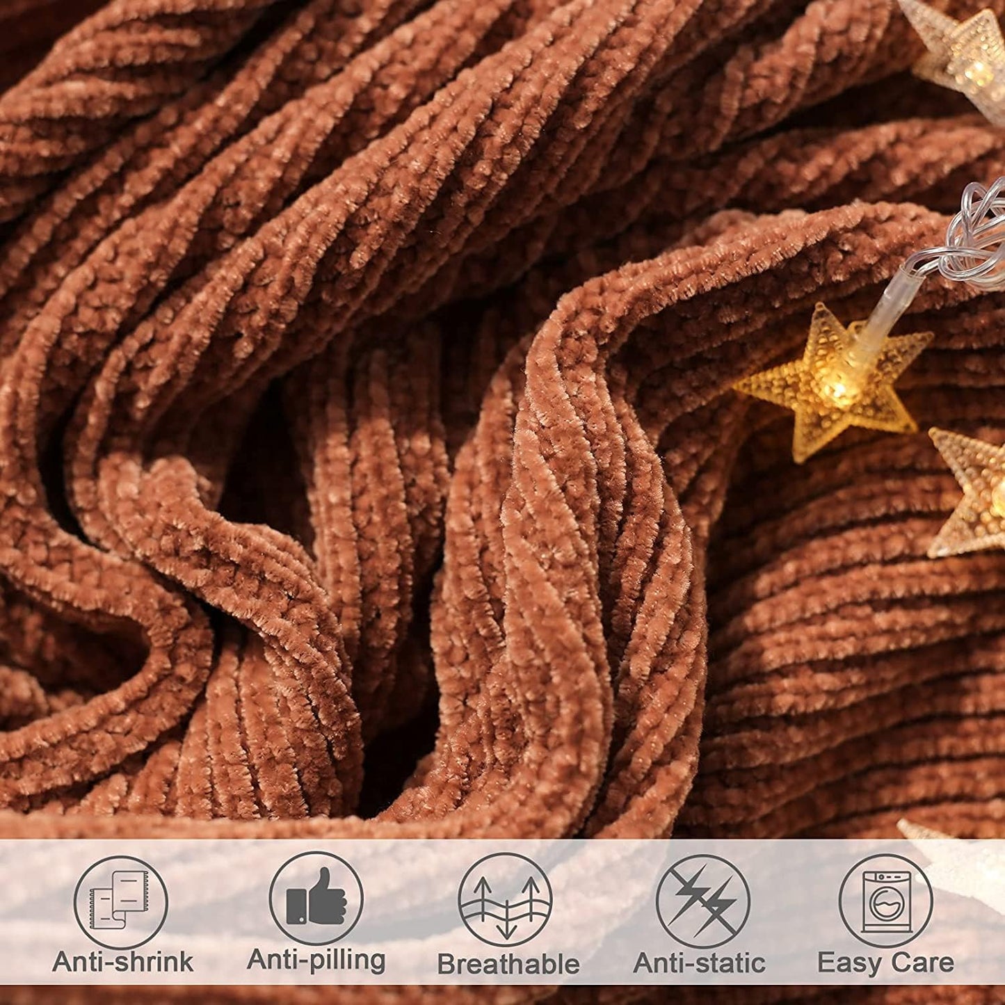 lifein Throw Blanket for Couch, Soft Boho Decor Bed Throw,Cozy Burnt Orange Chenille Knitted Small Farmhouse Lightweight Throw for Spring(Rust,60 * 80")