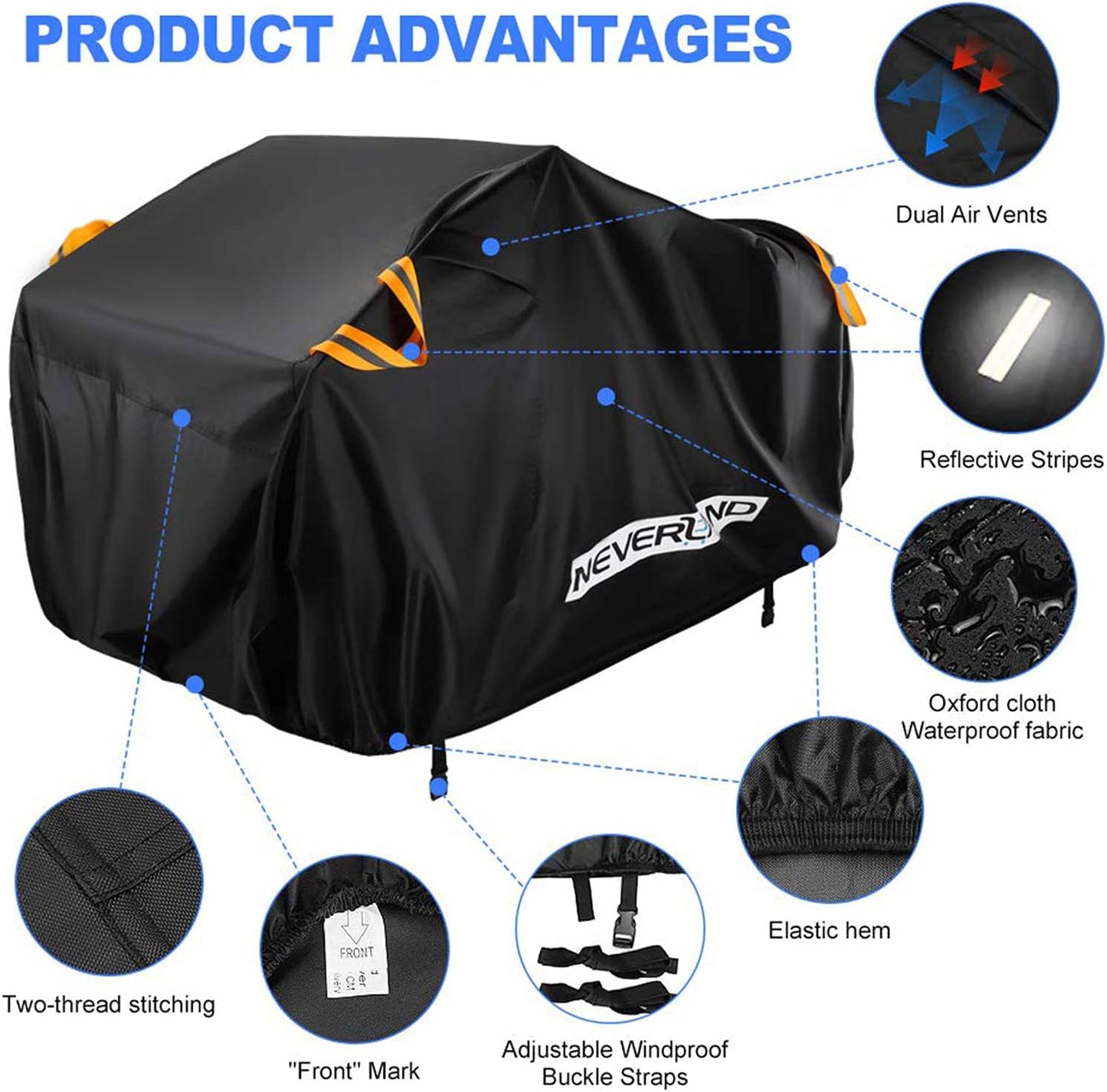 NEVERLAND ATV Cover Oxford Cloth Heavy,Compatible with Polaris Sportsman Yamaha Grizzly Honda FourTrax Kawasaki KFX Wheel Car with Air Vents Reflective Strips and Buckle Straps Length up to 82 inches