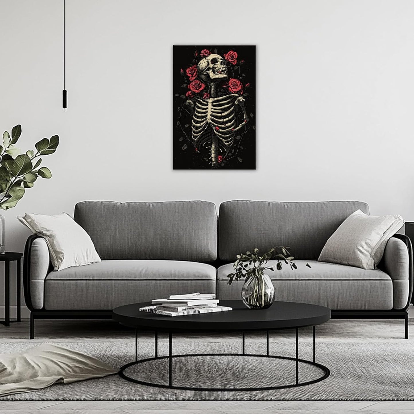 OAAPITI Gothic Skull Wall Art Skeleton and Roses Canvas Pictures Print Vibrant Dark Art Decor for Bedroom Living Room Bathroom(Artwork-6,16"x24")