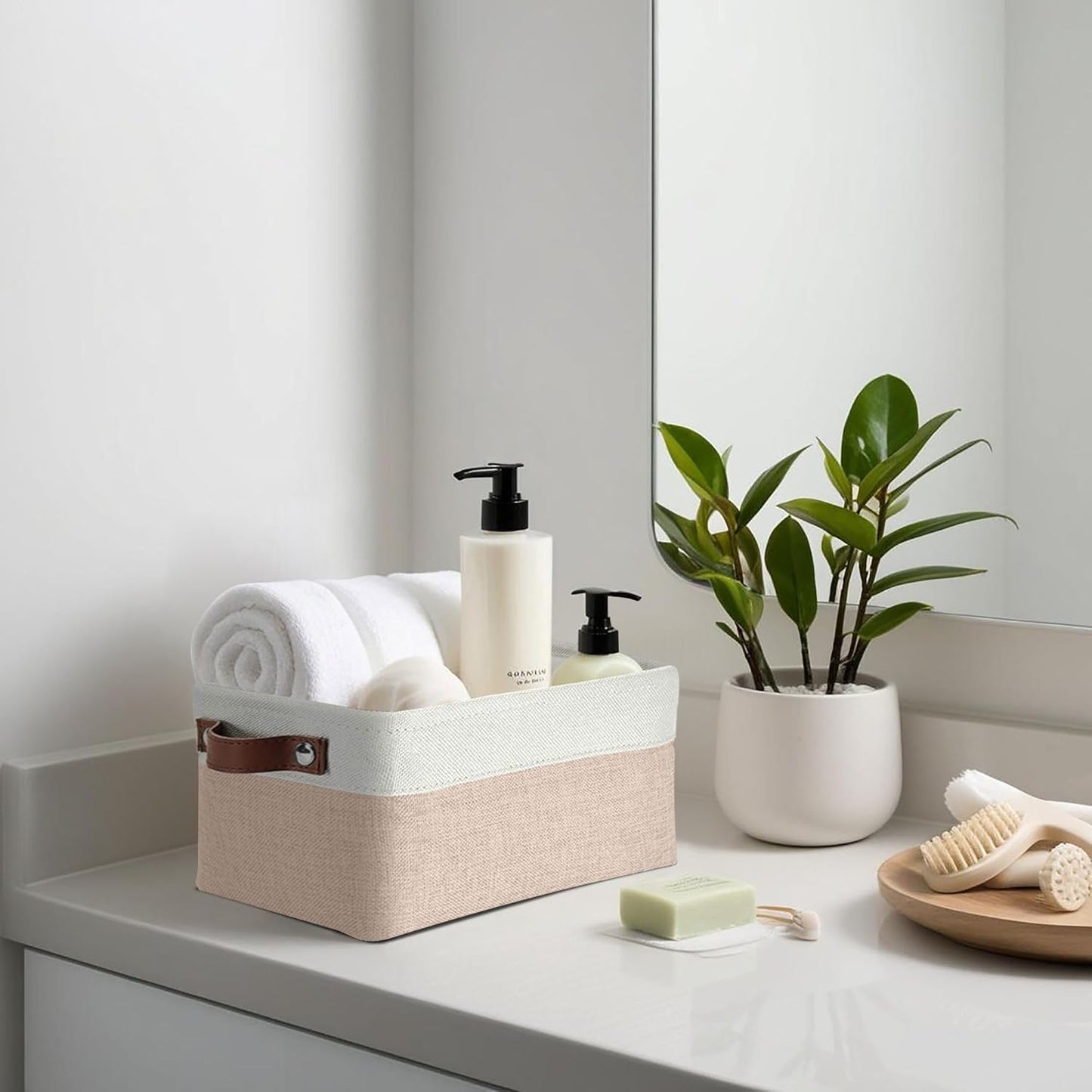 DECOMOMO Small Storage Basket, Closet Storage Bins, Baskets for Organizing Shelves (Beige & White, Small - 6 Pack)