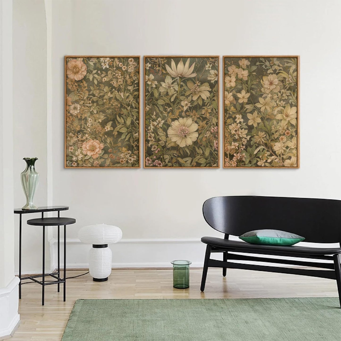 SIGNINART Vintage Floral Framed Canvas Wall Art Set of 3, Mid Century Modern Wildflower Wall Decor, Neutral Botanical Artwork, Retro Plant Art Prints for Bedroom, Living Room, Office 16"x24"