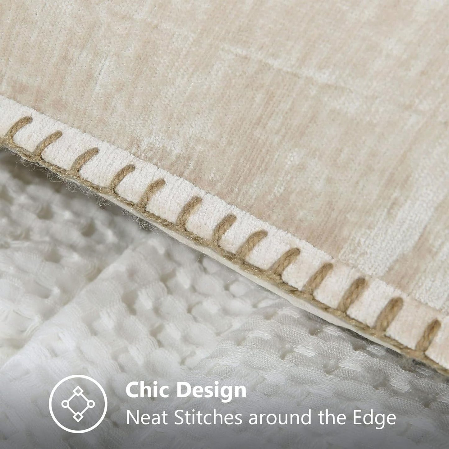 decorUhome Chenille Soft Throw Pillow Covers 20x20 Set of 2, Farmhouse Velvet Neutral Decorative Euro Pillow Covers with Stitched Edge for Couch Sofa Bed Home Decor, Beige