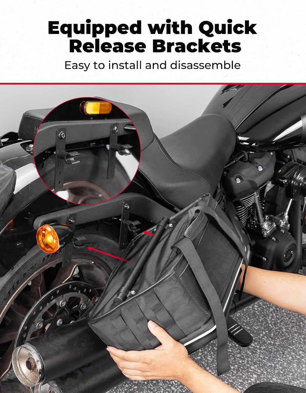 KEMIMOTO Motorcycle Saddlebags Expandable 22-30L (11-15Lx2) with Quick-Release Brackets PU Leather Handbag Waterproof with Rain Cover Compatible with Dyna Softail Cruiser Rebel Vulcan