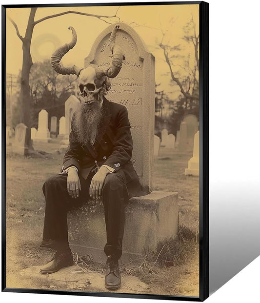 Skeleton Halloween Forest Occult Poster Vintage Spooky Canvas Wall Art Gothic Room Decor Dark Academia Bedroom Decorations Creepy Skull Prints Picture Aesthetic 16X24inch Aluminum Framed