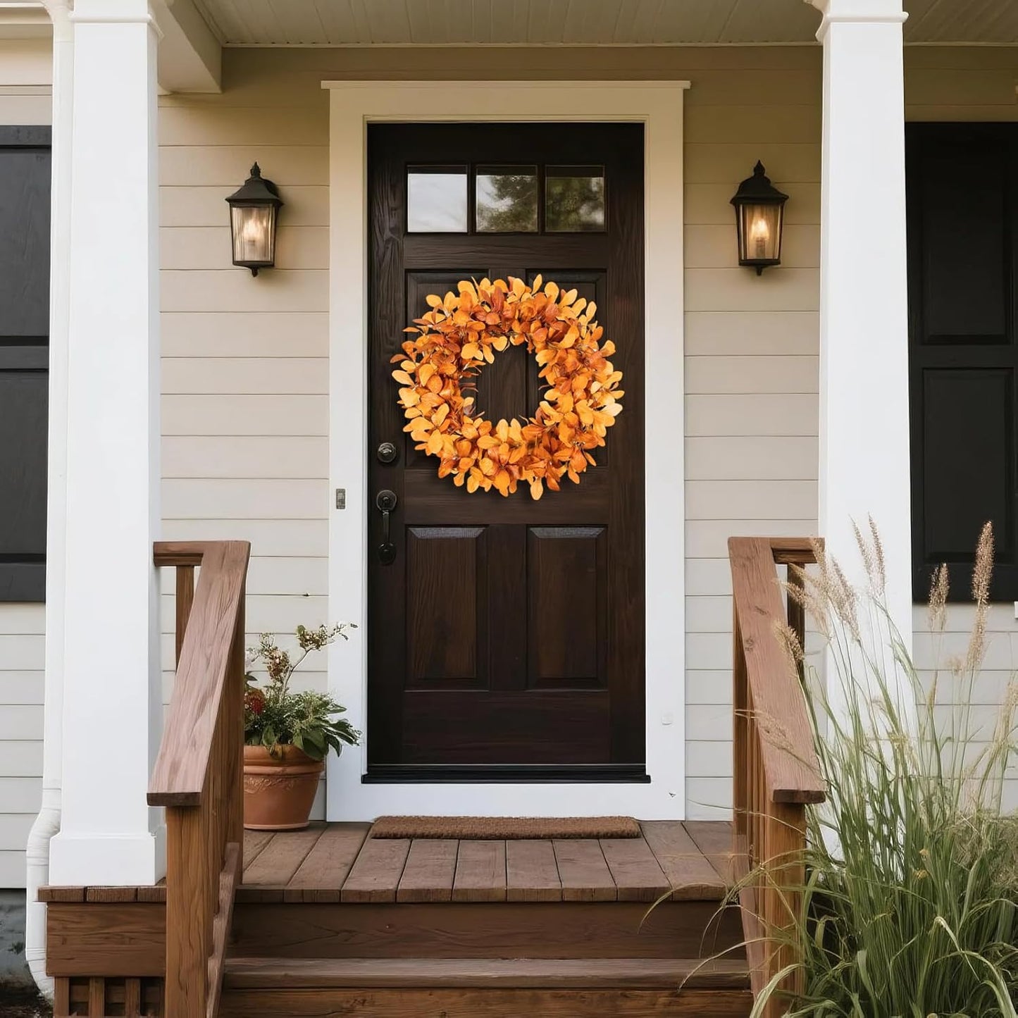 24 Inch Artificial Autumn Wreaths - Fall Leaves Wreath Front Door Decor for Harvest Farmhouse Style, Thanksgiving Halloween Holiday Decor Indoor Outdoor Use