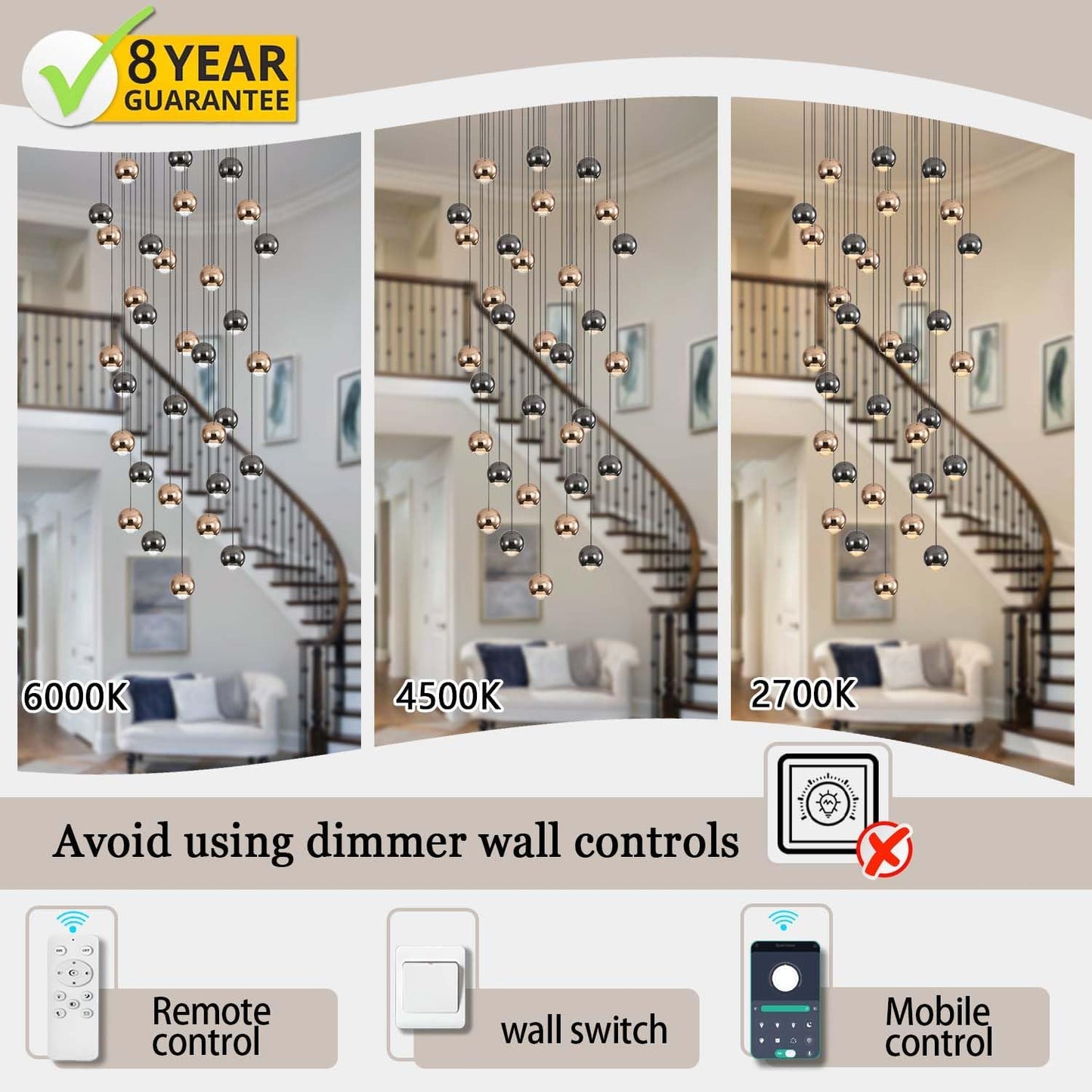 Farmhouse Crystal Chandelier, Luxury Hanging Lights High Ceiling Pendant Lighting for Foyer Staircase 32 Lights Black and Gold Dimmable 2700k-6000k