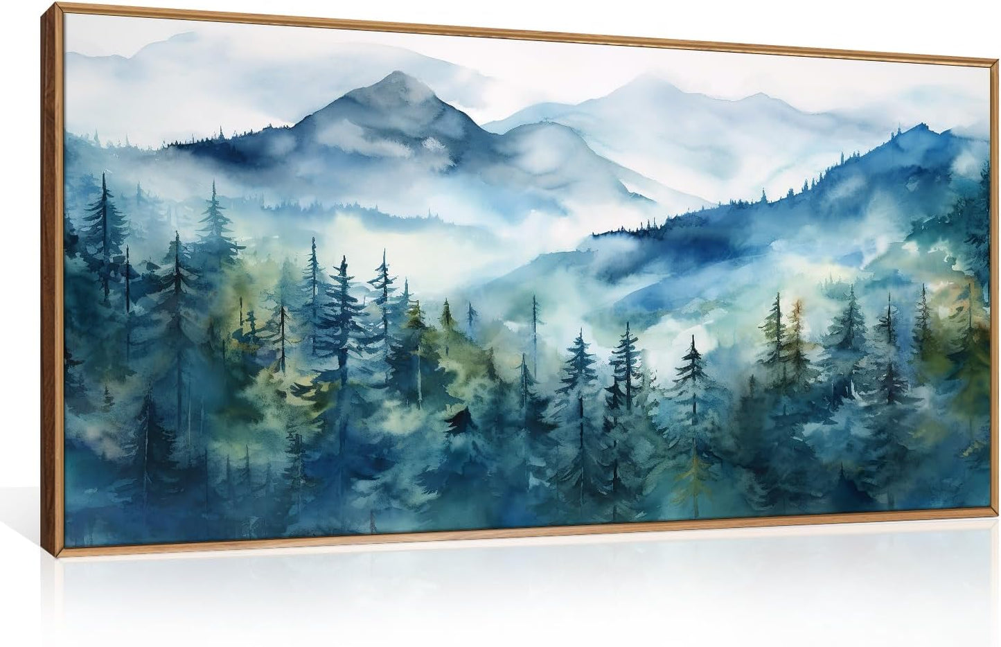 Celestdeco Blue Ridge Mountains Forest Framed Canvas Wall Art Set, Natural Landscape Wall Decor, Green Pine Trees Wall Painting, Woodland Artworks for Living Room, Bedroom, Dining Room - 20"x40"