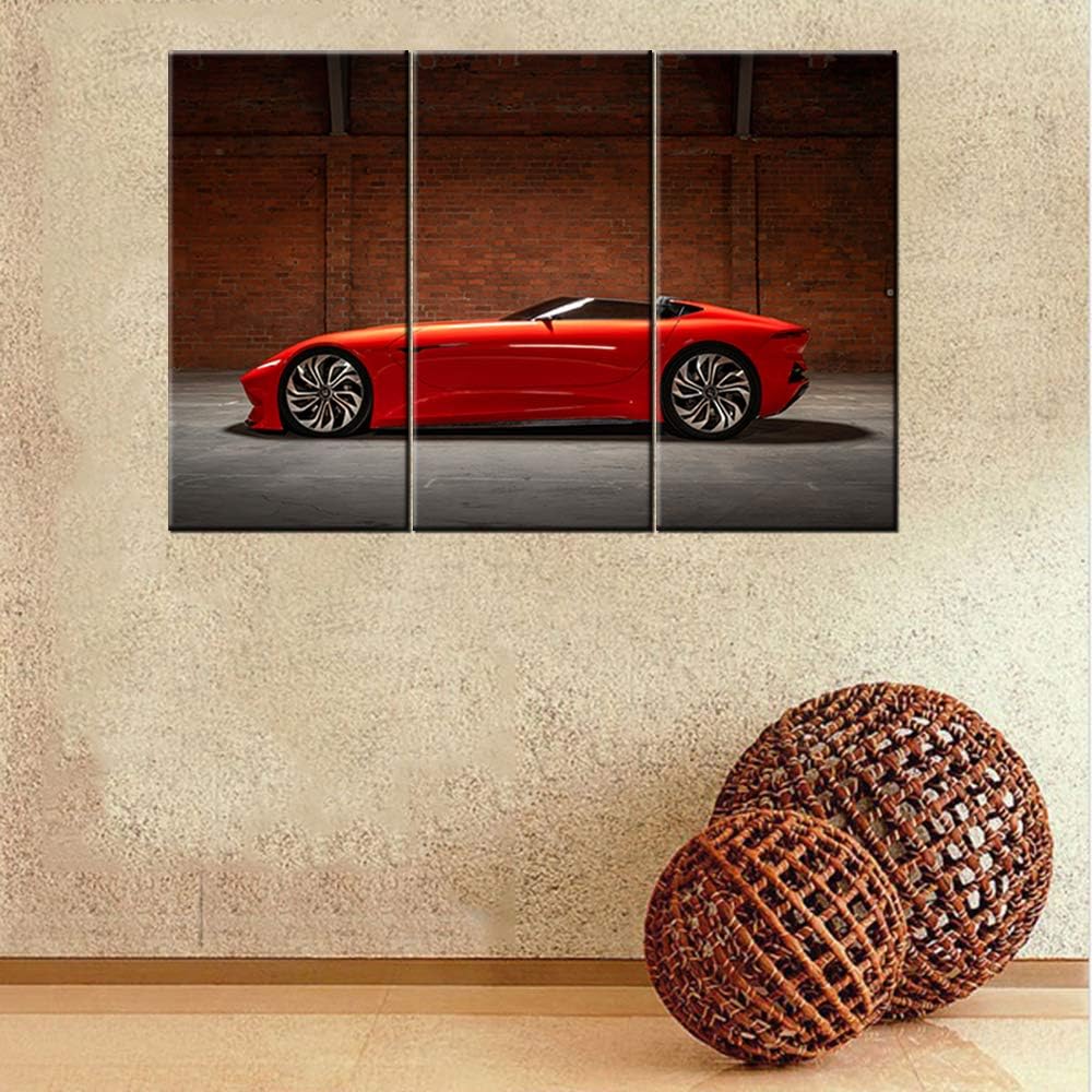 TUMOVO 3 Pieces Red Sports Car Wall Art Picture Home Decoration Living Room Canvas Print Painting Wall Picture with Frame and Stretched Ready to Hang - 12 x 24 inch x 3 Panels