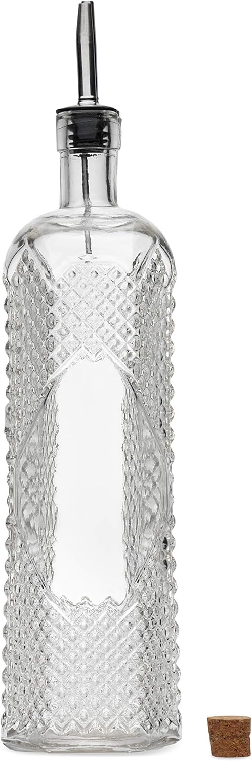 Large Clear Decorative Glass Bottle with Spout and Cork, 32oz, 1 Bottle - Design: Kristal (3in X 11.9in)
