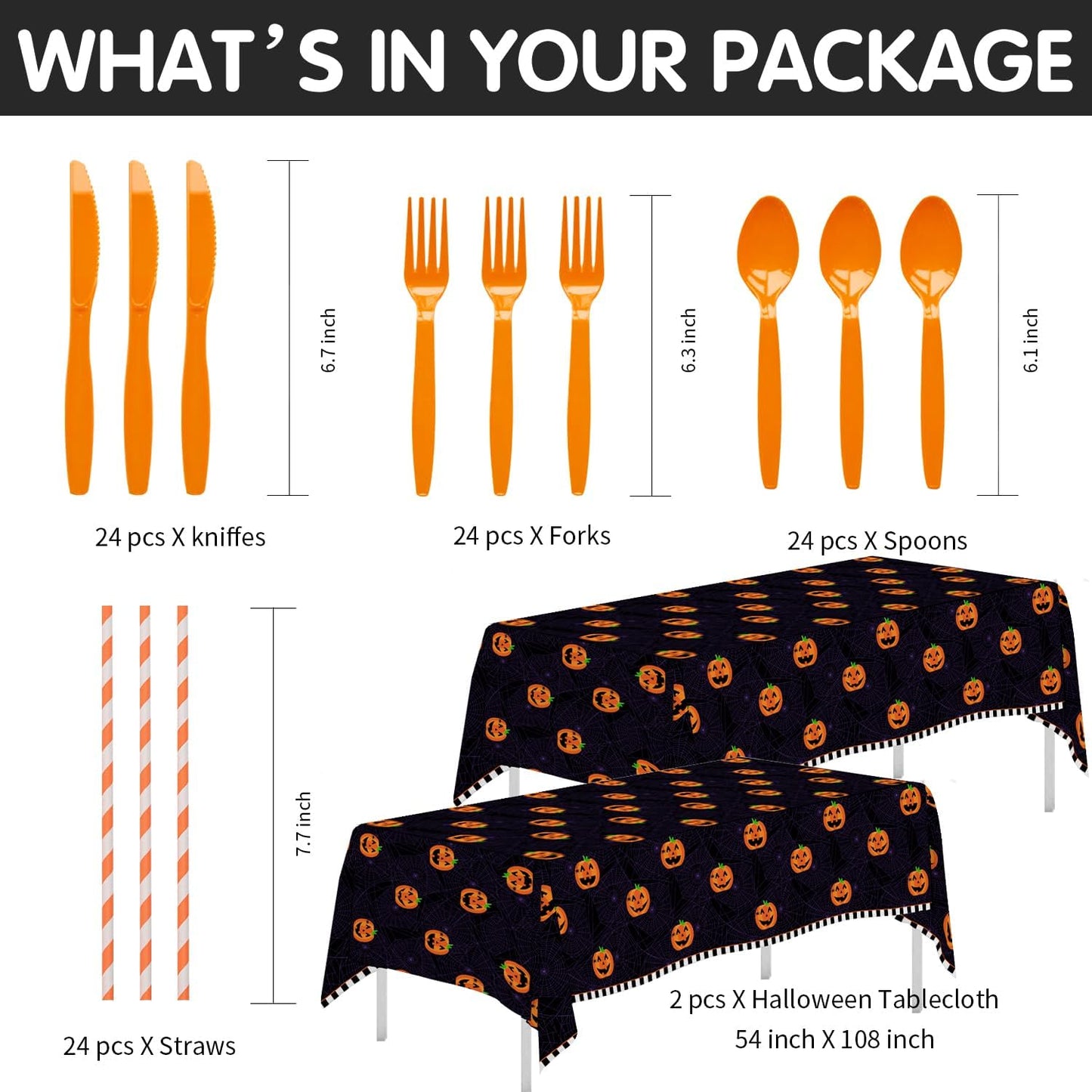 Halloween Plates and Napkins Party Supplies, Pumpkin Halloween Party Decorations Tableware, Pumpkin Paper Plate, Cup, Napkin, Tablecloth, Disposable Cutlery, Serves 24