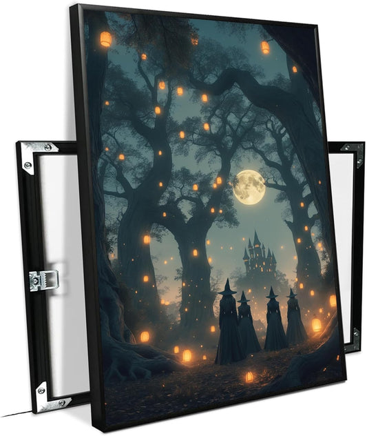 JFHCQJPK Mysterious creek painting witch and castle in magic forest art print canvas gothic print dark college decoration poster for home bedroom8x12in Metal blackFramed