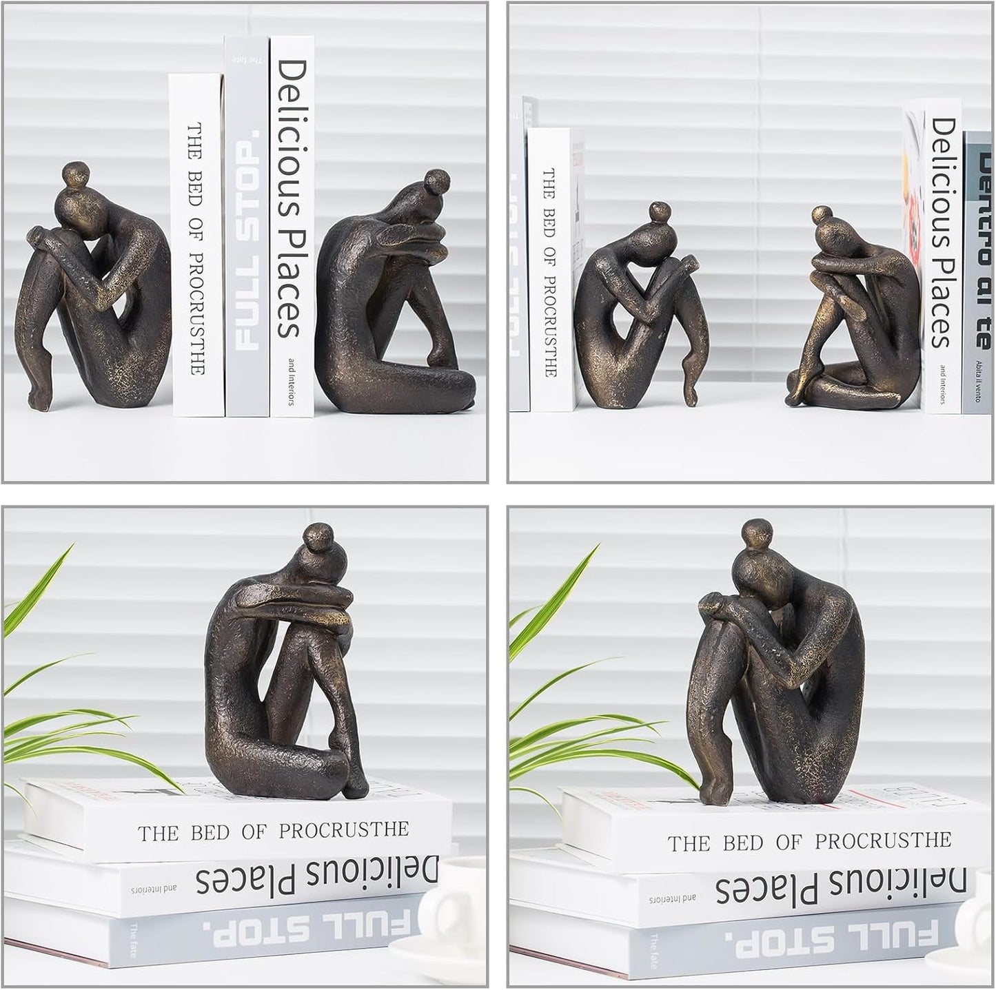 Lukitas Unique Decorative Girl Thinker Bookends, Non-Slip Book Holder, Home Office Bookshelf Decor, Creative Desktop Ornaments for Study Room Hotel Shelves, Resin, 1Pair/2Piece 6.5''