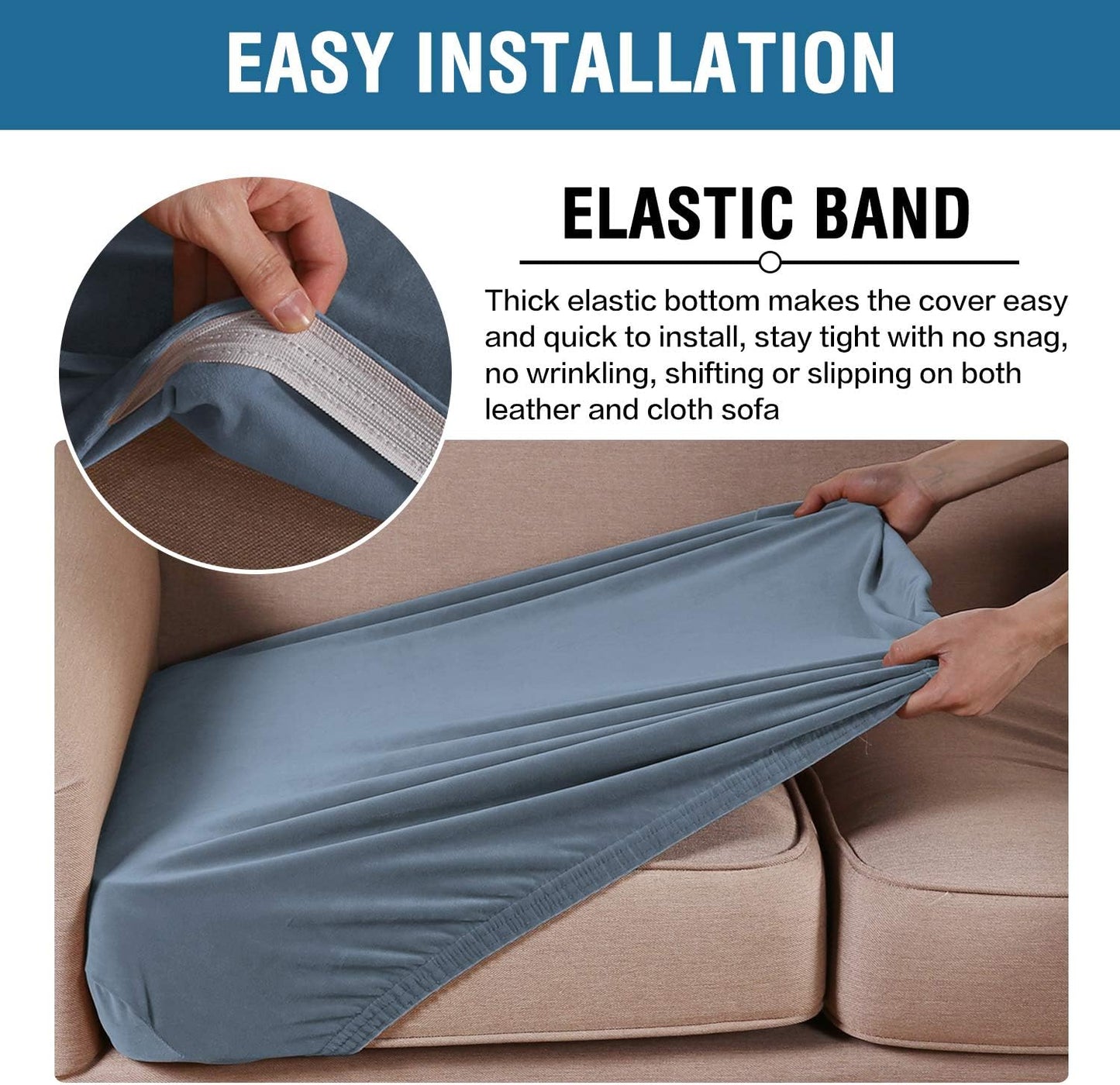 H.VERSAILTEX Velvet Stretch Couch Cushion Cover Plush Cushion Slipcover for Chair Loveseat Sofa Cushion Furniture Protector Seat Cushion Sofa Cover (2 Piece Medium Sofa Cushion Covers, Stone Blue)