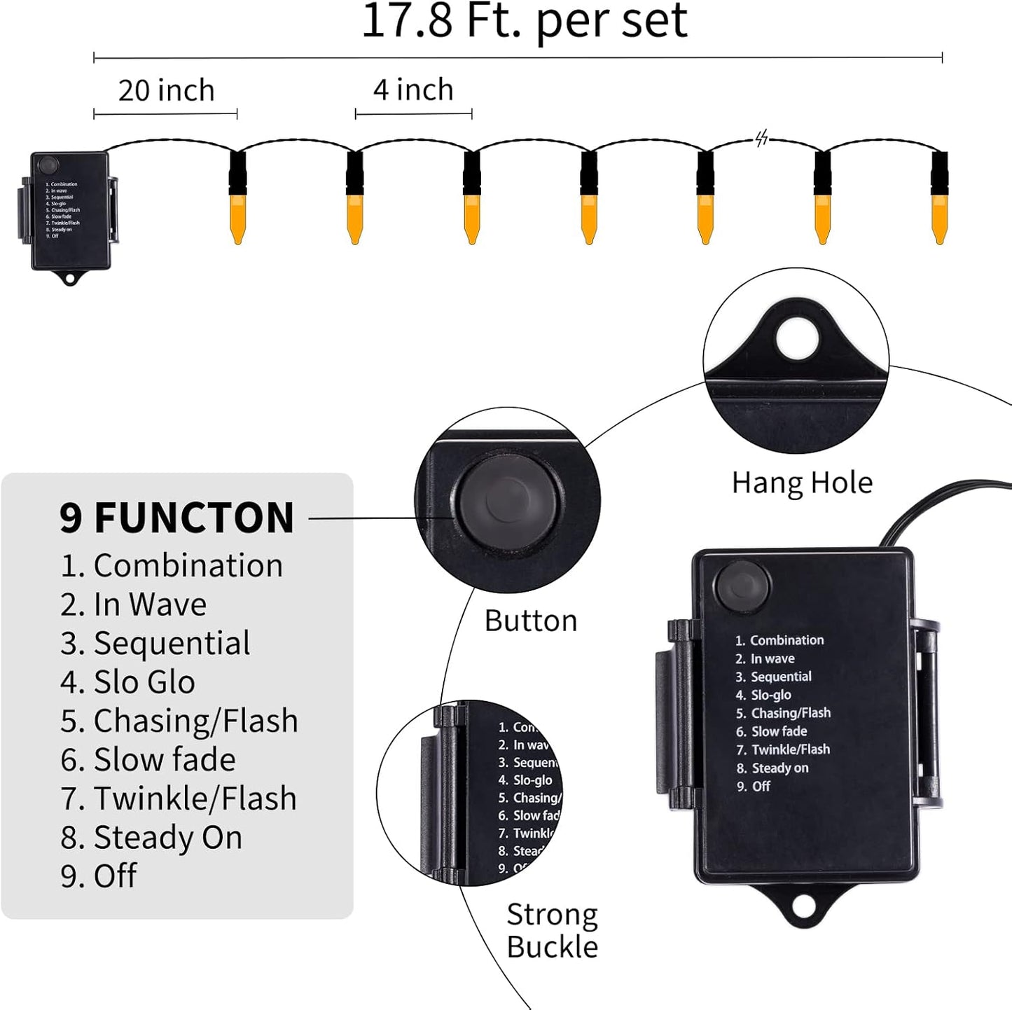Halloween Orange String Lights Decorations，2 Pack 17.8 Feet 50 LED Battery Operated Mini String Lights with 8 Modes Waterproof for Outdoor Indoor Patio Xmas Tree Holiday Party Christmas Show