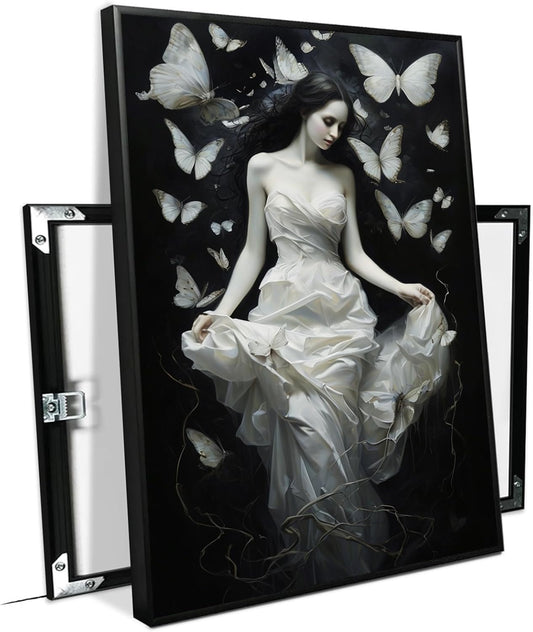 JFHCQJPK Vintage Gothic Feminine Canvas Wall Art Print Butterfly Poster Moody Preppy Wall Art Dark College Decor for Home Bedroom12x16in Metal blackFramed