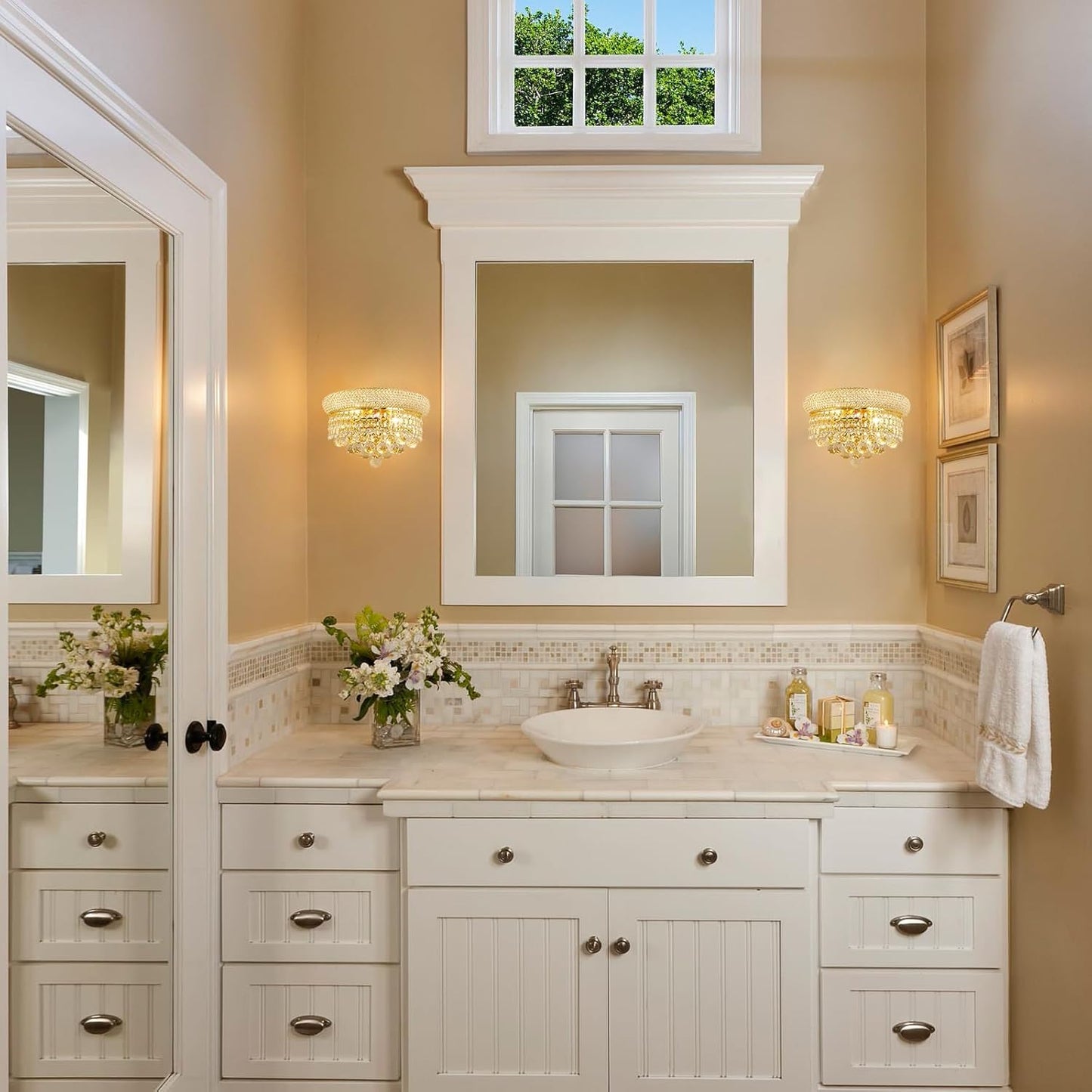 Empire Crystal Wall Sconces, Gold Wall Light Fixtures, Luxury Wall Lamp for Living Room Bedroom Bathroom Bedside Hallway Stairway