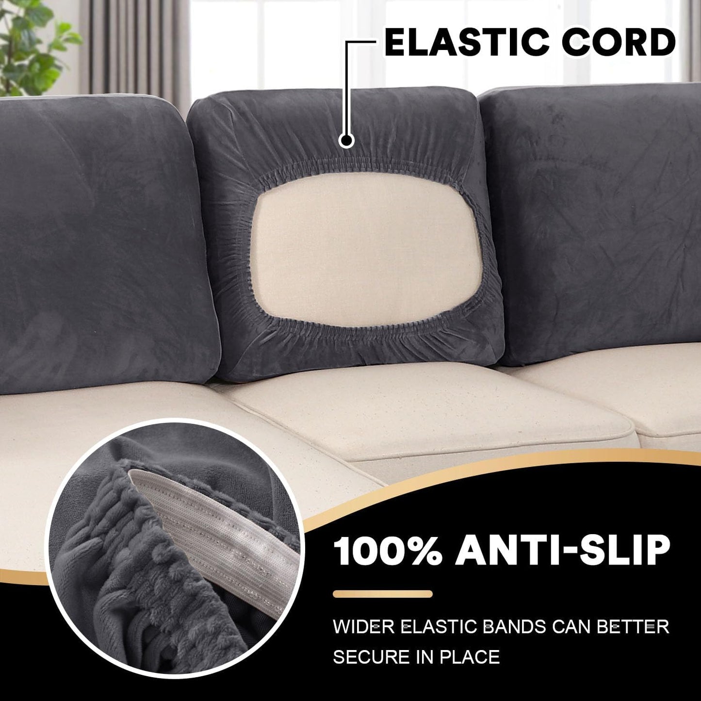 PrinceDeco Sectional Couch Covers Velvet Cushion Covers for Sectional Couch Cushion Covers for Sectional Sofa Separate Sectional Sofa Slipcovers Washable(1 Chaise Back+ 2 Sofa Back,Grey)