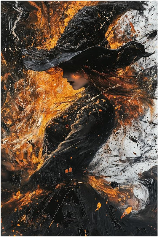 Witch Canvas Poster Print, Dark Academic Picture Wall Decor, Modern Fashion Aesthetic Abstract Witchcraft Halloween Wall Art For Bedroom Living Room Hallway Decoration,16"x24" Unframed