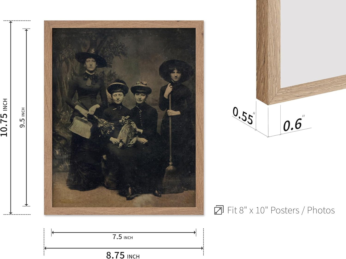 Poster Master Vintage Photograph Poster - Retro Halloween Print - Gift for Artist, Friend - Four Witches Wearing Robes, Sabbath, Coven, Sorcery - Wall Decor for Home, Office, 8x10 Beige Framed