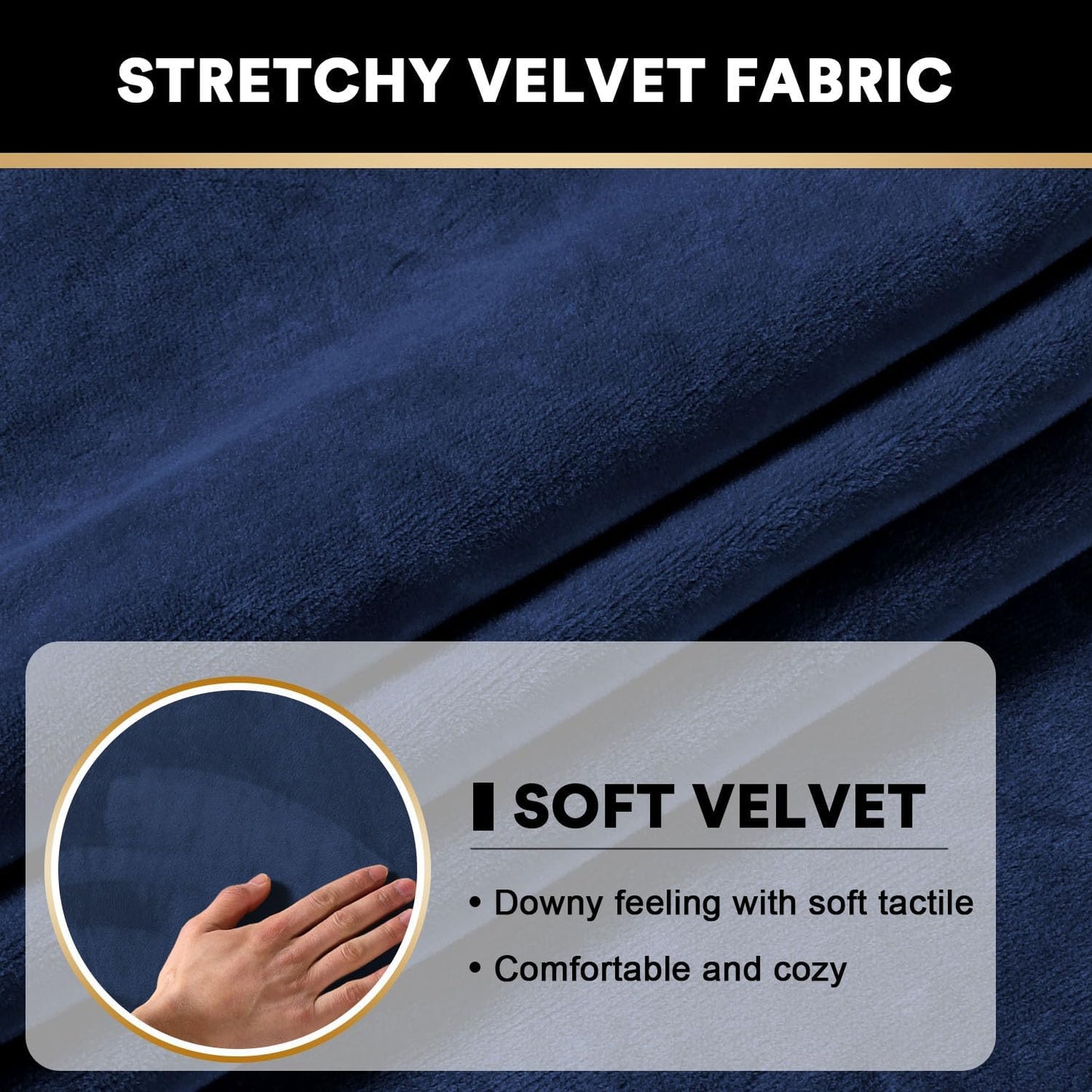 PrinceDeco Velvet Couch Cushion Cover Soft Stretch Cushion Slipcover for Chair Loveseat Sofa Cushion Furniture Protector Seat Cushion Sofa Cover (2 Piece Large Sofa Cushion Covers, Navy)