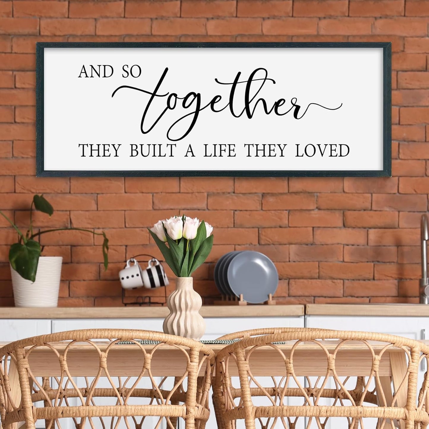 SRSZHIYUE And So Together They Built A Life They Loved Above Bed Sign Wall Decor Art 32"×12" for Master Bedroom Over Bed Large Wood Framed Wall Hanging (Black)