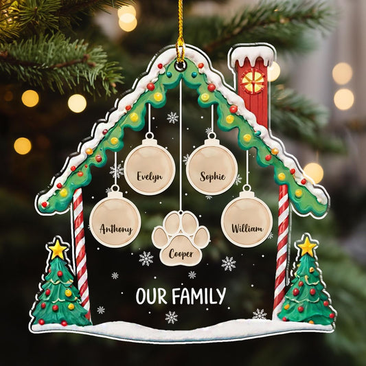 Personalized Family Christmas Acrylic Ornament 2024 - Custom Name Charms Family Members up to 10 People and Pets, Paw Charm Ornament Gifts for Family Tree Decoration (A02, 7 Names)