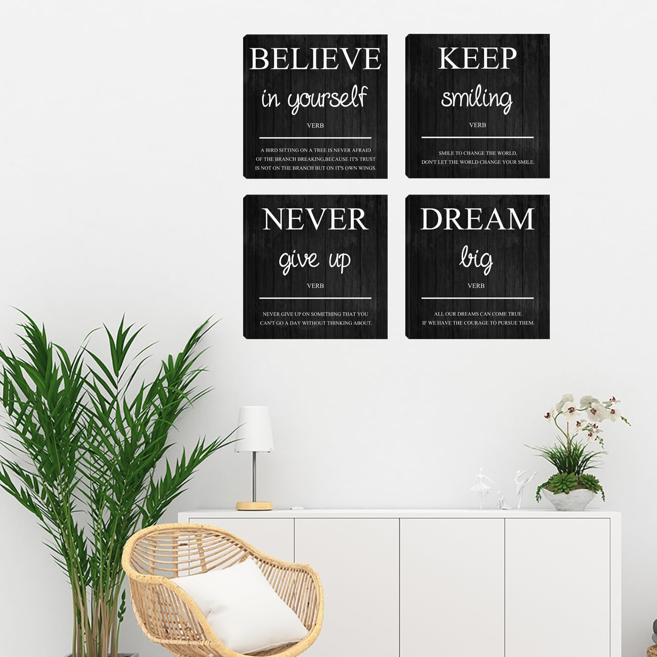 Motivational Wall Decor 4 Pieces Inspirational Wall Art Prints Motivation Positive Quote Poster Painting Picture Print Decoration for Men Teens Adults Living Room Office Classroom Decor 12”X12”X4