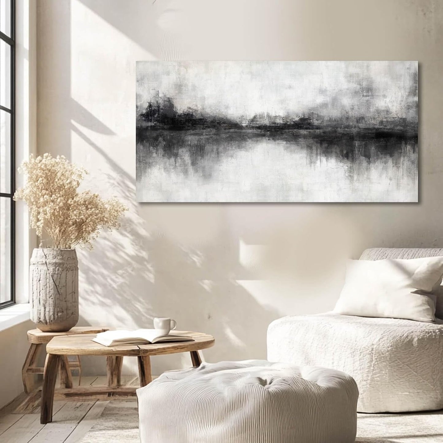 Pictures for Living Room Wall Decoration Black Wall Decor Dining Room Abstract Canvas Wall Art White Home Decor Black And Grey Office Artwork 20"x40"