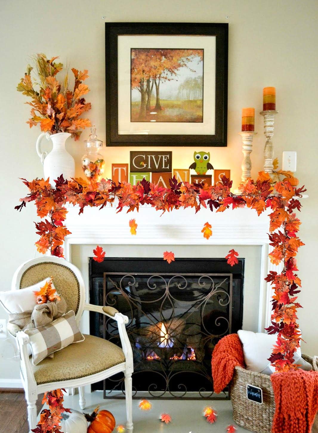 DearHouse 2 Pack Fall Garland Maple Leaf, 5.9Ft/Piece Hanging Vine Garland Artificial Autumn Foliage Garland Thanksgiving Decor for Home Wedding Fireplace Party Christmas (Red)