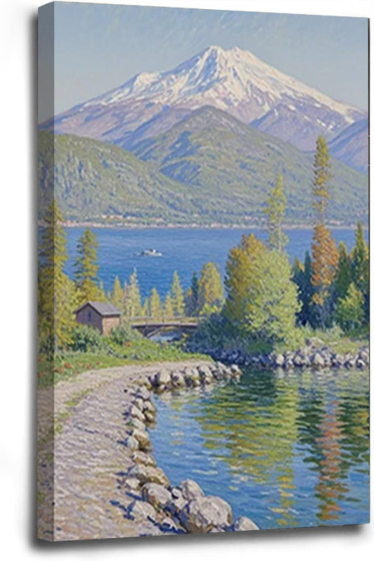 Color harmony mountain scenery blue sky lake wall painting suitable for living room natural scenery painting suitable for bedroom home decoration