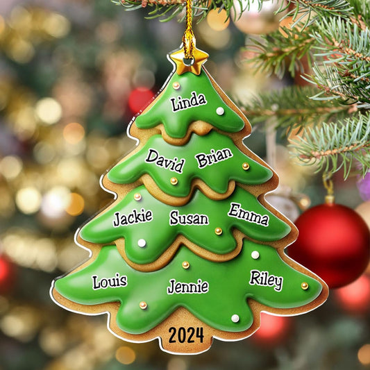 Family Gingerbread Name - Personalized Custom 3D Inflated Effect Acrylic Ornament Family Members and Pets Ornament Gifts for Family Tree Decoration (A05, 10 Names)