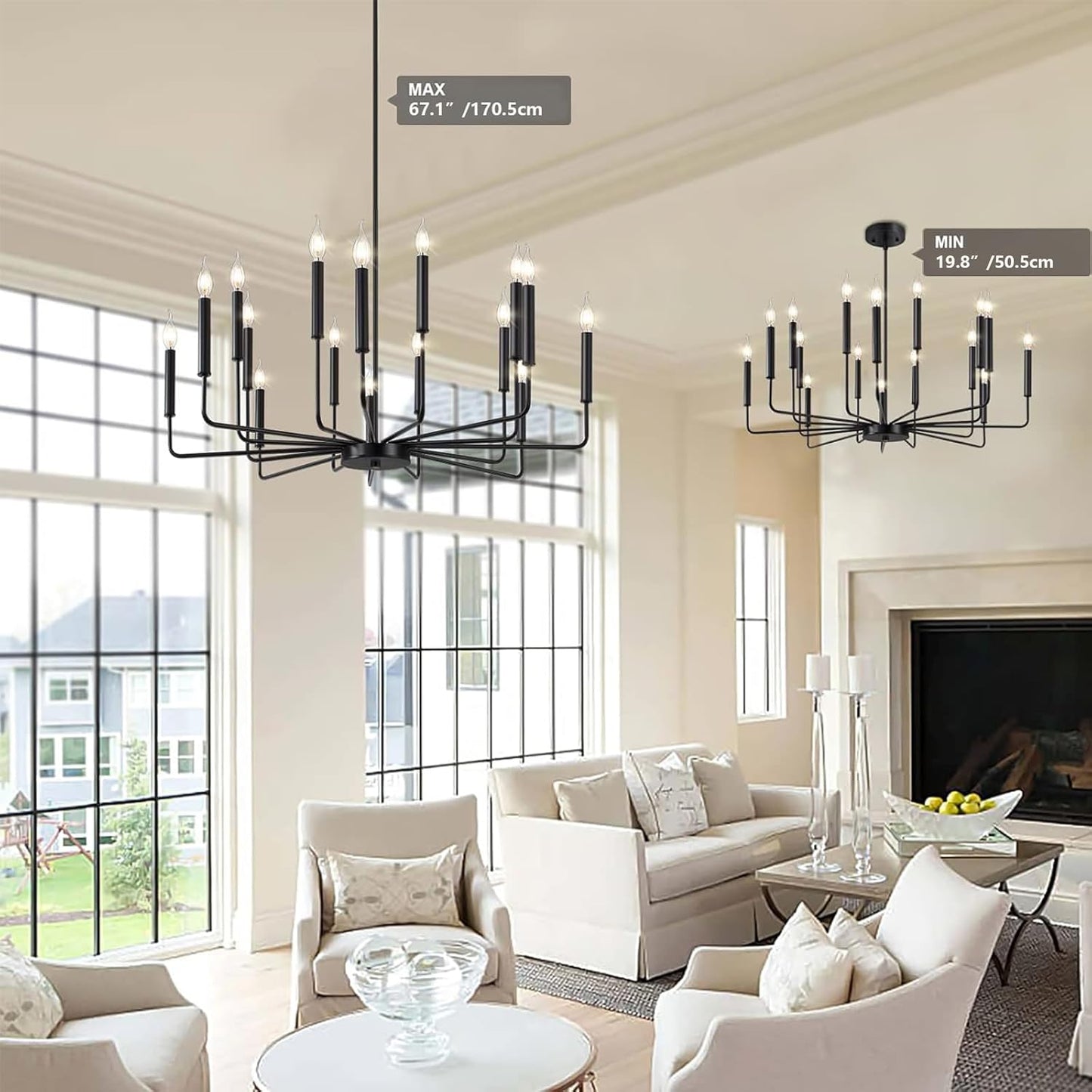 Modern Black Farmhouse Chandeliers, 16-Light Industrial Metal Chandelier Lighting, Classic Candle Hanging Pendant Light Fixtures for Kitchen Island, Living Room, Dining Room, Stair