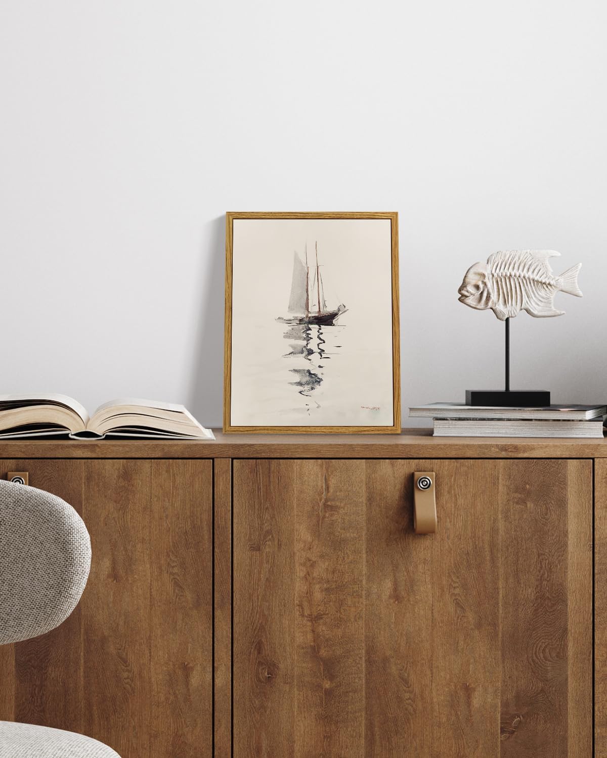 VIYYIEA Framed Wall Art for Living Room, Sailboat Canvas Prints, Classic Home Decor, Watercolor Painting Picture, Bathroom Wall Decor Gifts for Friends or Family -【Sailboat】-(10L x 8W)